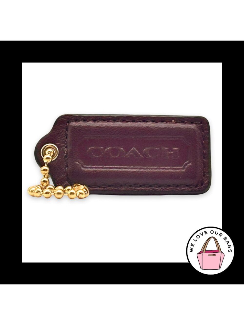 COACH HANG TAG 2.25" Purple Bag Charm Keychain Fob Leather Brass Large